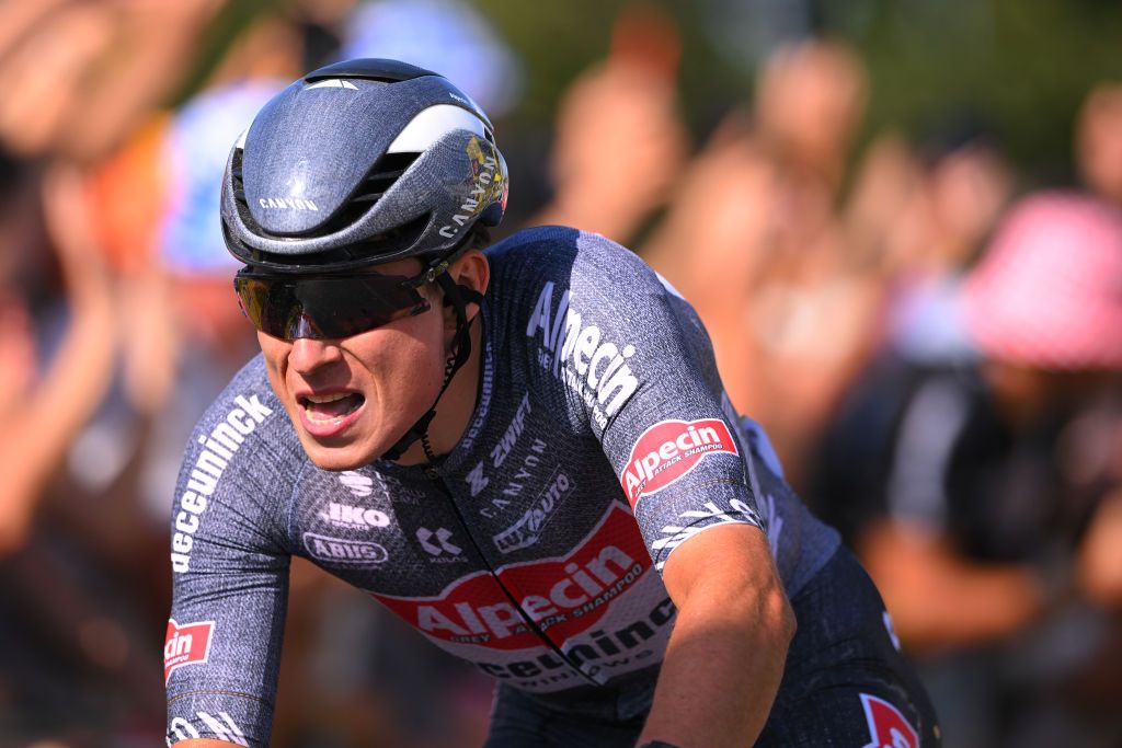 NIMES FRANCE JULY 16 Jasper Philipsen of Belgium and Team Alpecin Deceuninck celebrates at finish line as stage winner during the 111th Tour de France 2024 Stage 16 a 1886km stage from Gruissan to Nimes UCIWT on July 16 2024 in Nimes France Photo by Tim de WaeleGetty Images