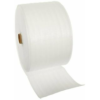 A large roll of white foam packing sheets