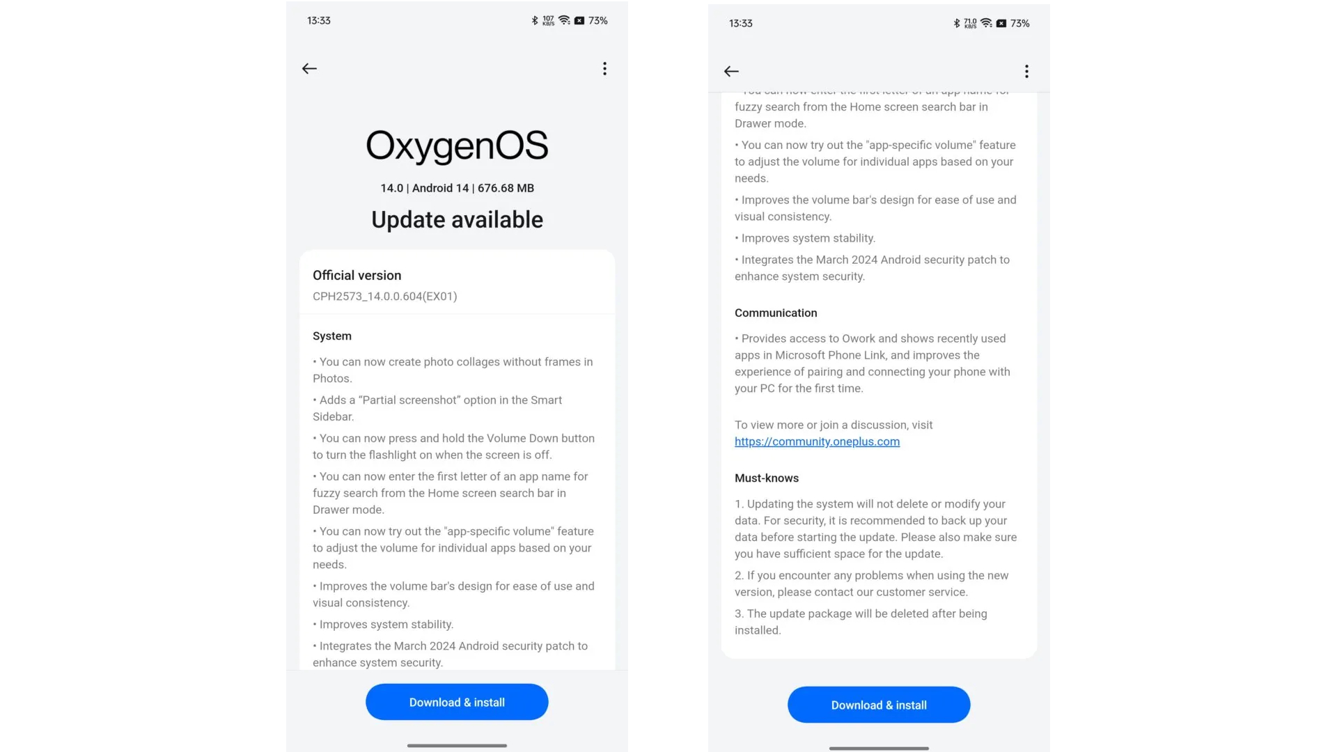 Oxygen OS update list