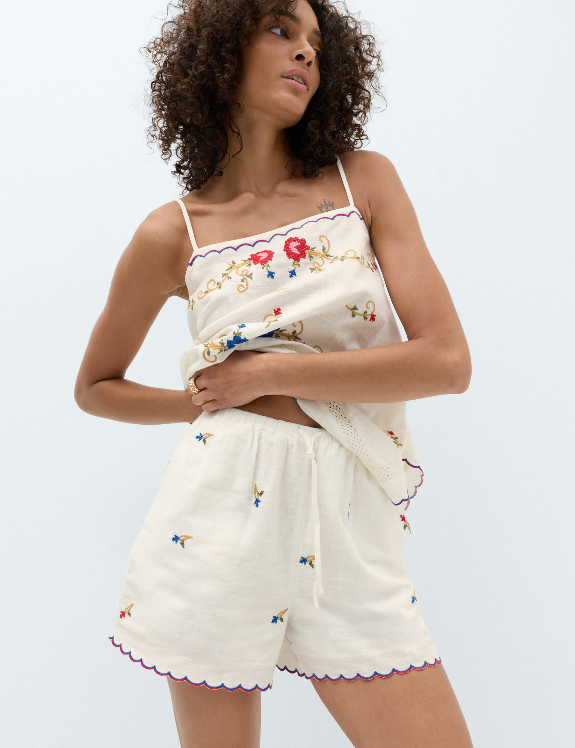 Pure Cotton Embroidered Shorts