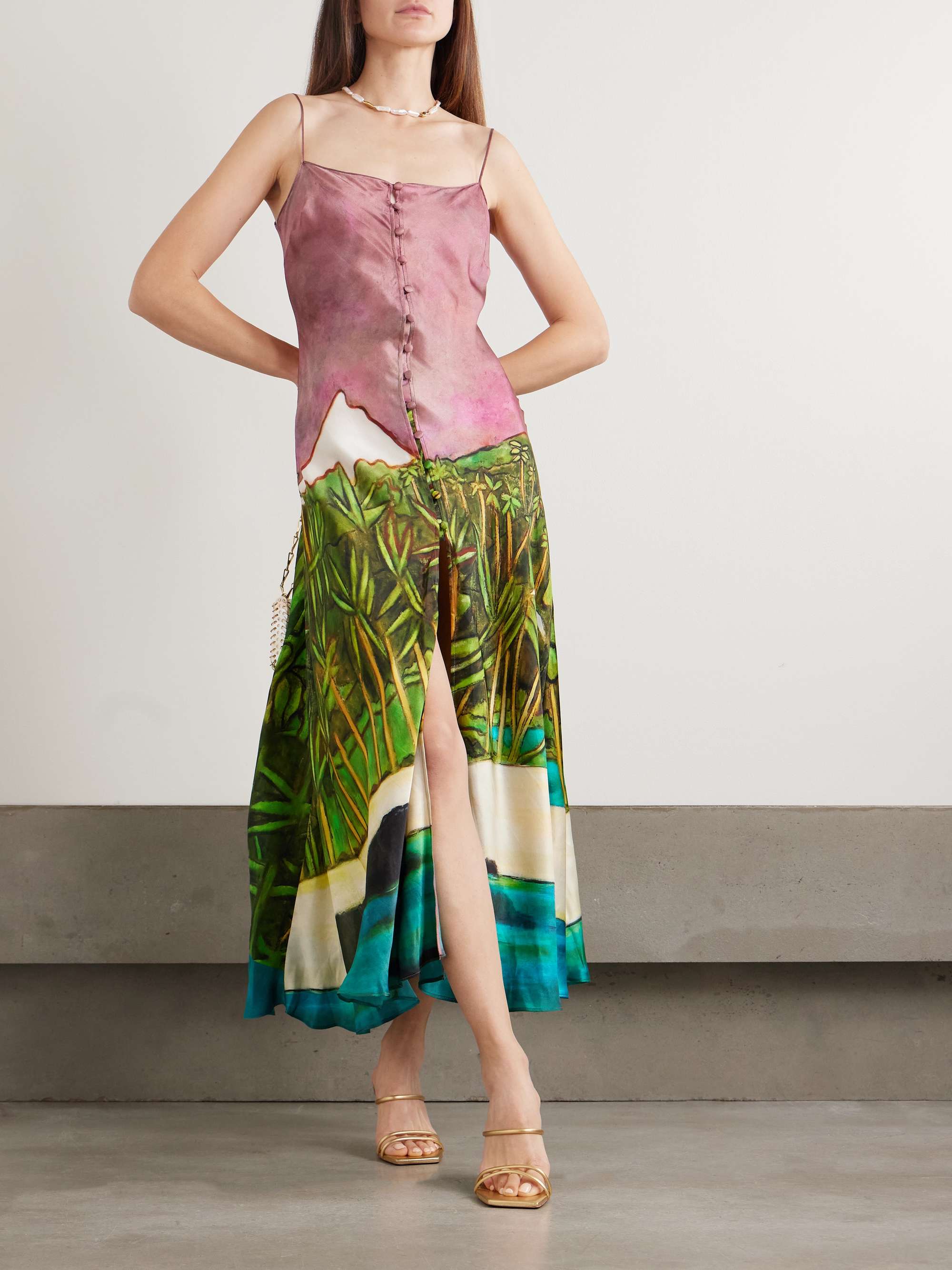 La Sierra Printed Silk-Satin Midi Dress