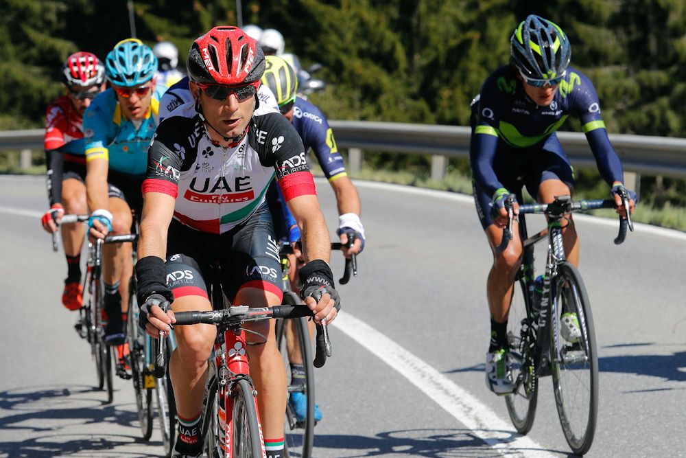 Diego Ulissi drives the chase group during stage 4 at Tour de Romandie