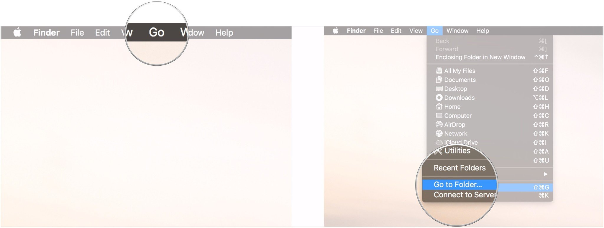 Click Go, then Go to Folder