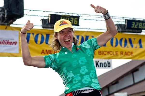 Veronique Fortin (PK Express/HNZ Strategic) could hardly contain herself after taking all of the race jerseys.