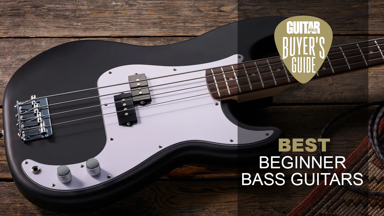 A Squier Debut bass guitar on a wooden floor