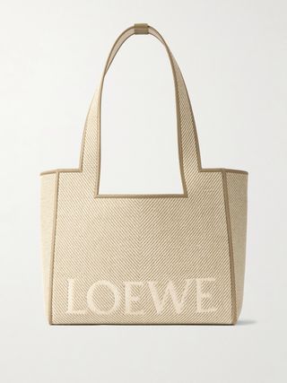 Font Medium Embroidered Leather-Trimmed Canvas-Jacquard Tote