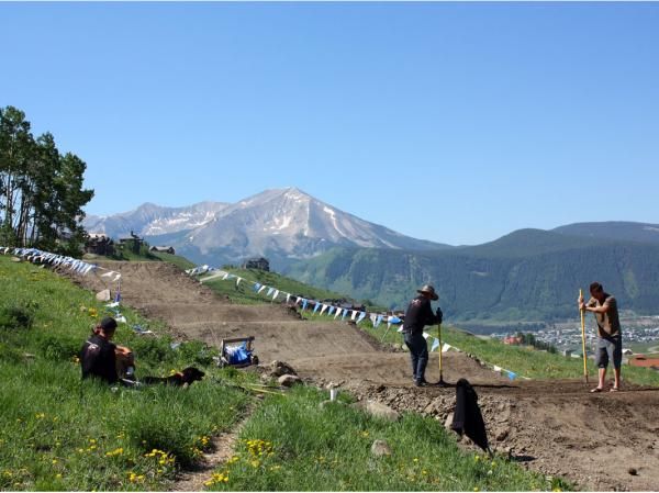 Final touches are made to the four cross race course in Crested Butte, Colorado.