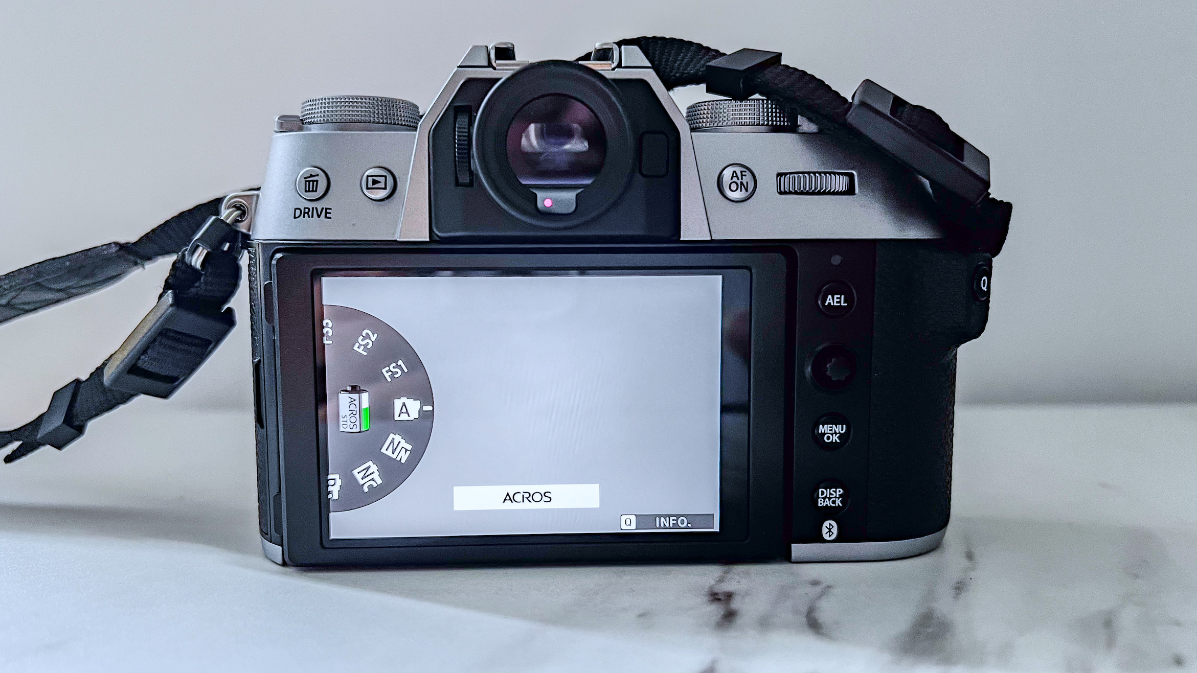 A selected Film Simulation displayed on the rear LCD of the Fujifilm X-T50