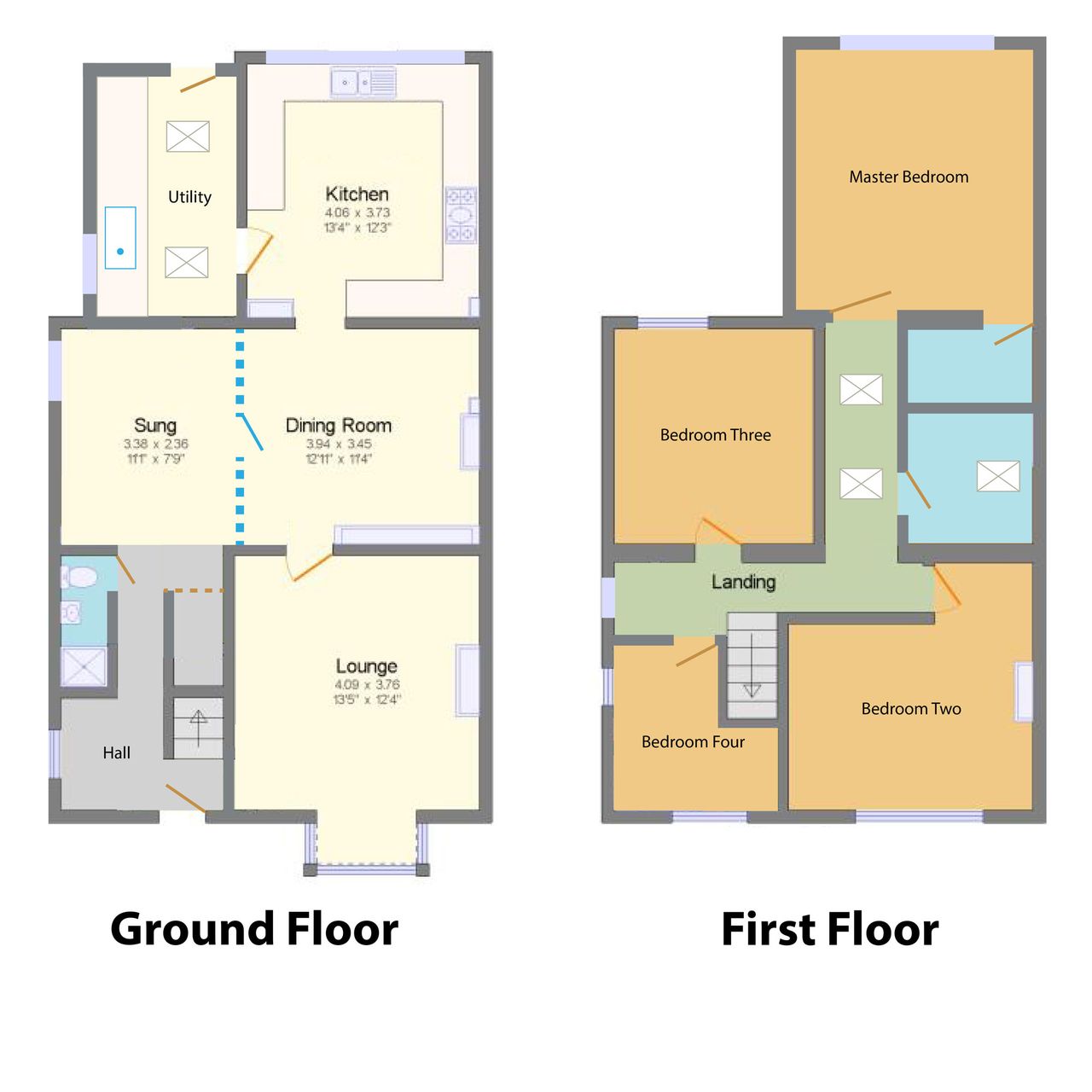 set of floor plans for a four bedroom house