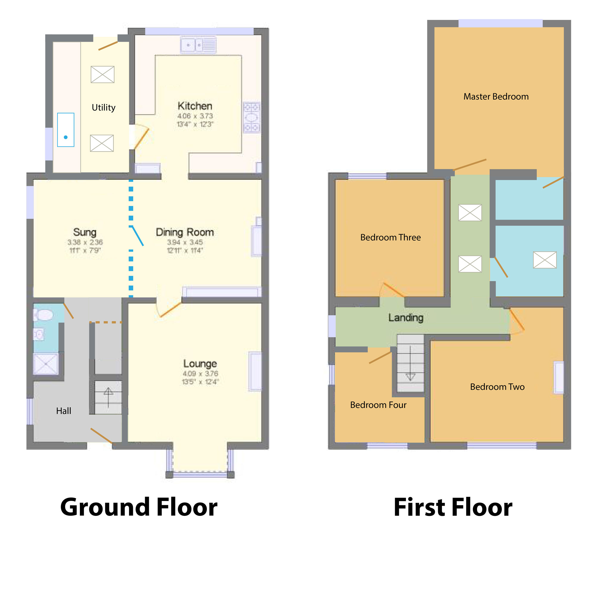 set of floor plans for a four bedroom house