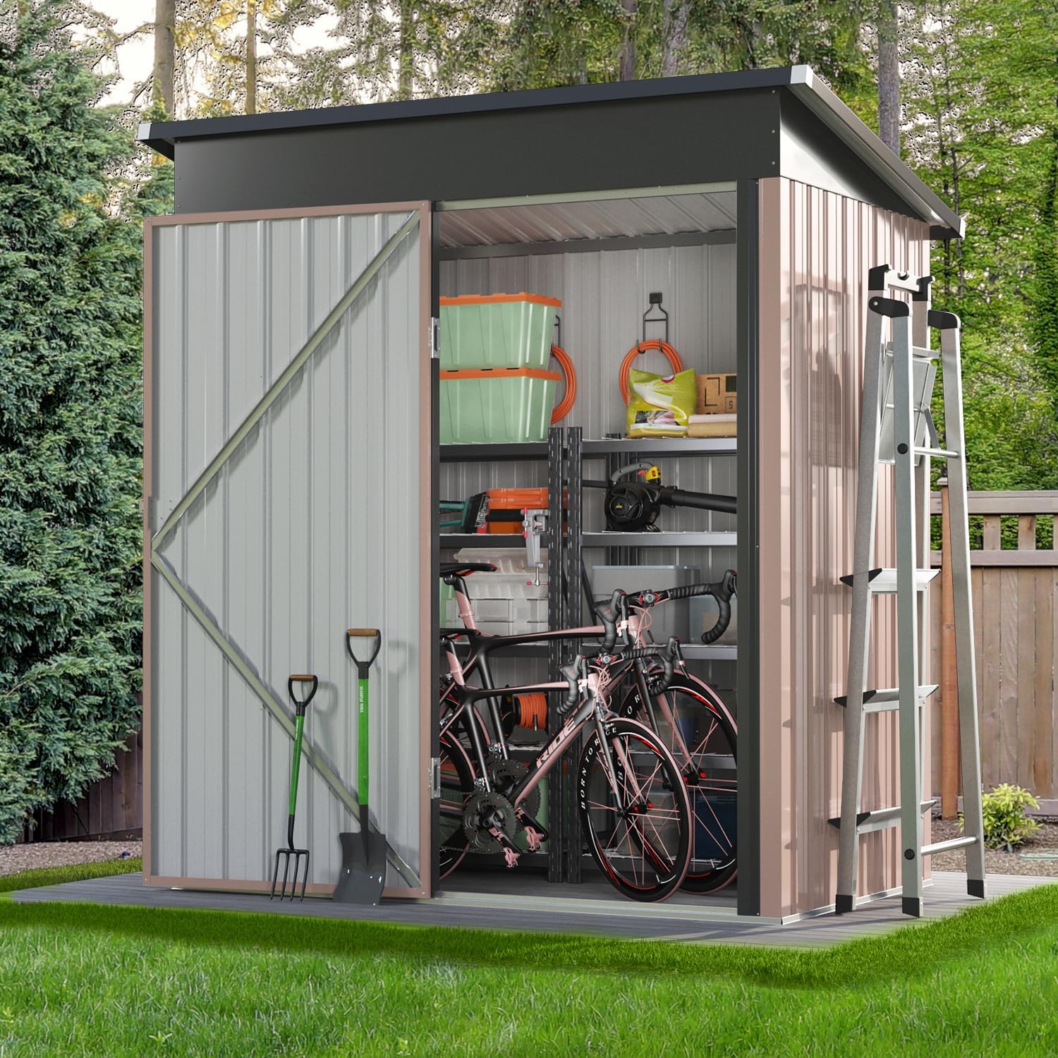 Aoxun Outdoor Storage Shed, 3&#039; X 5&#039; Galvanized Metal Shed With Air Vent and Sliding Door, Tool Storage, Bike Shed, Garden Tool Storage Shed, for Patio, Lawn