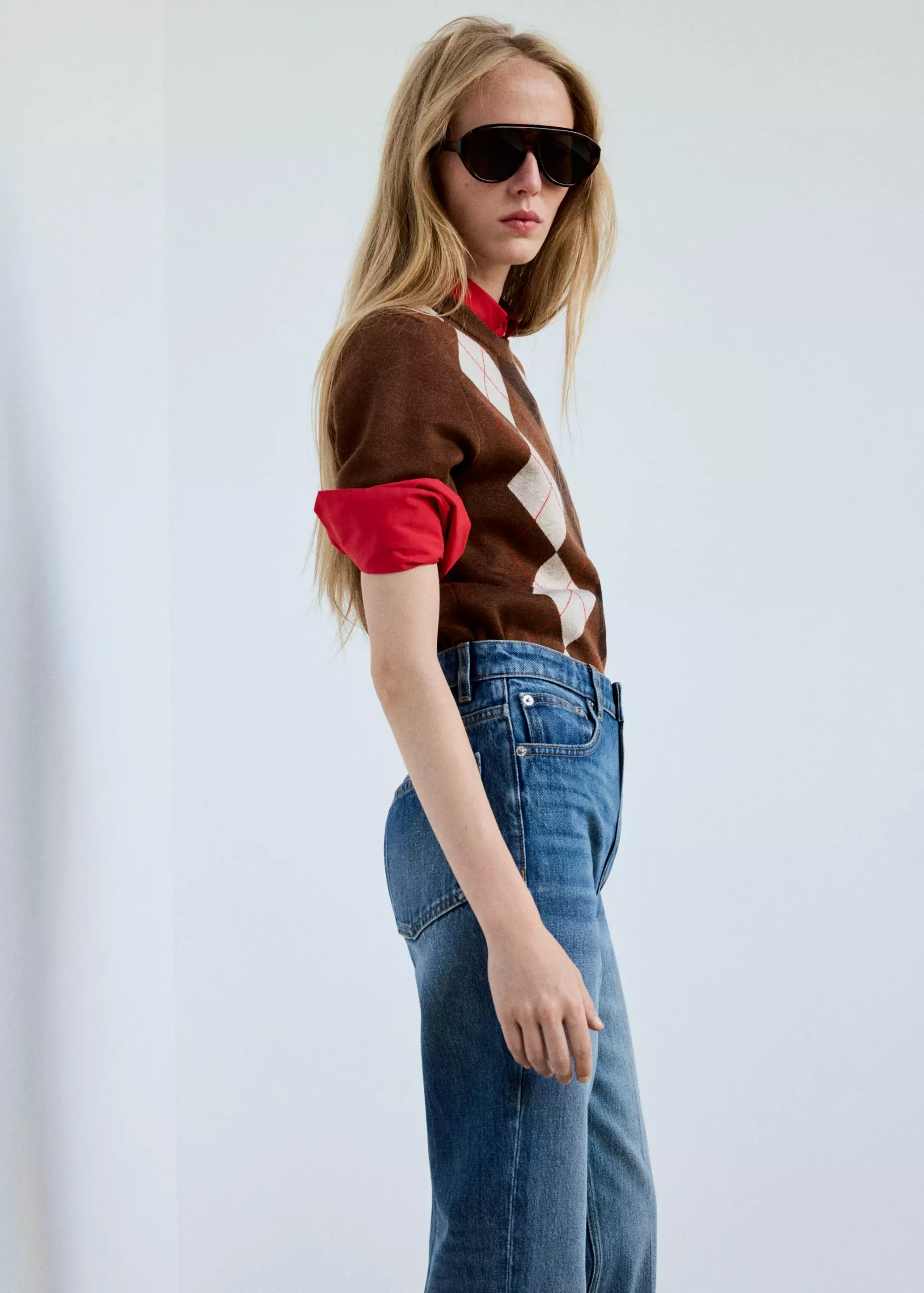 Short-Sleeve Diamond-Pattern Jumper - Women | Mango United Kingdom