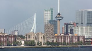 The skyline of Rotterdam with Euromast tower and Erasmus Bridge