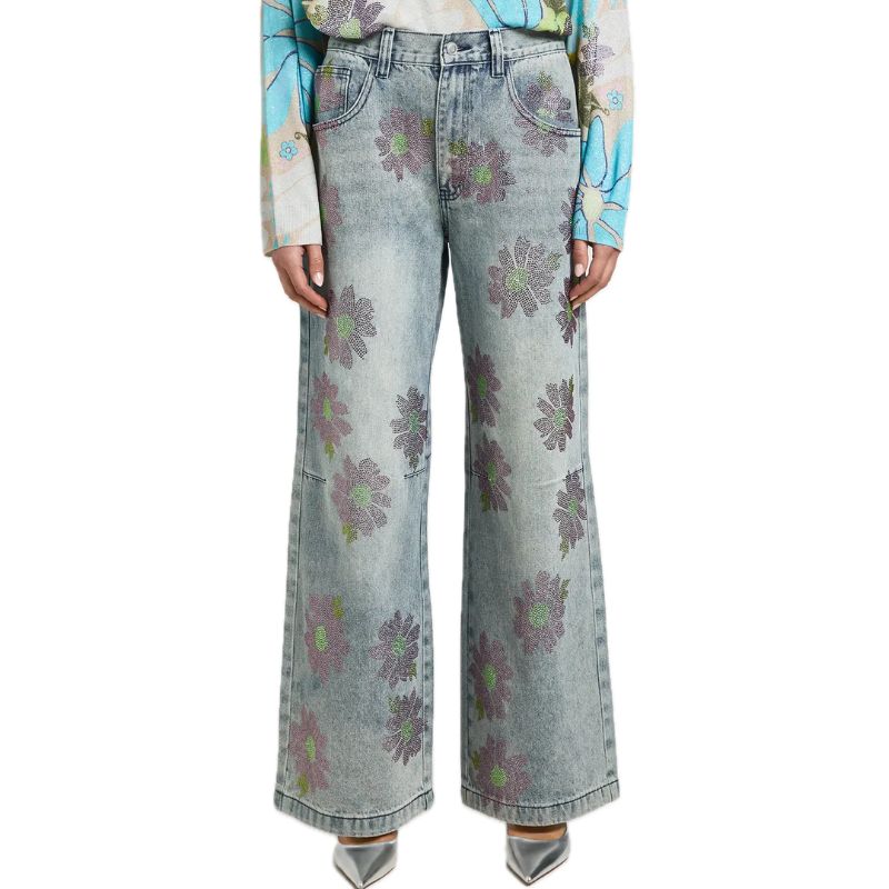 Debenhams x ASHISH, Baggy Fit Mid Rise Straight Leg Floral Hotfix Jean