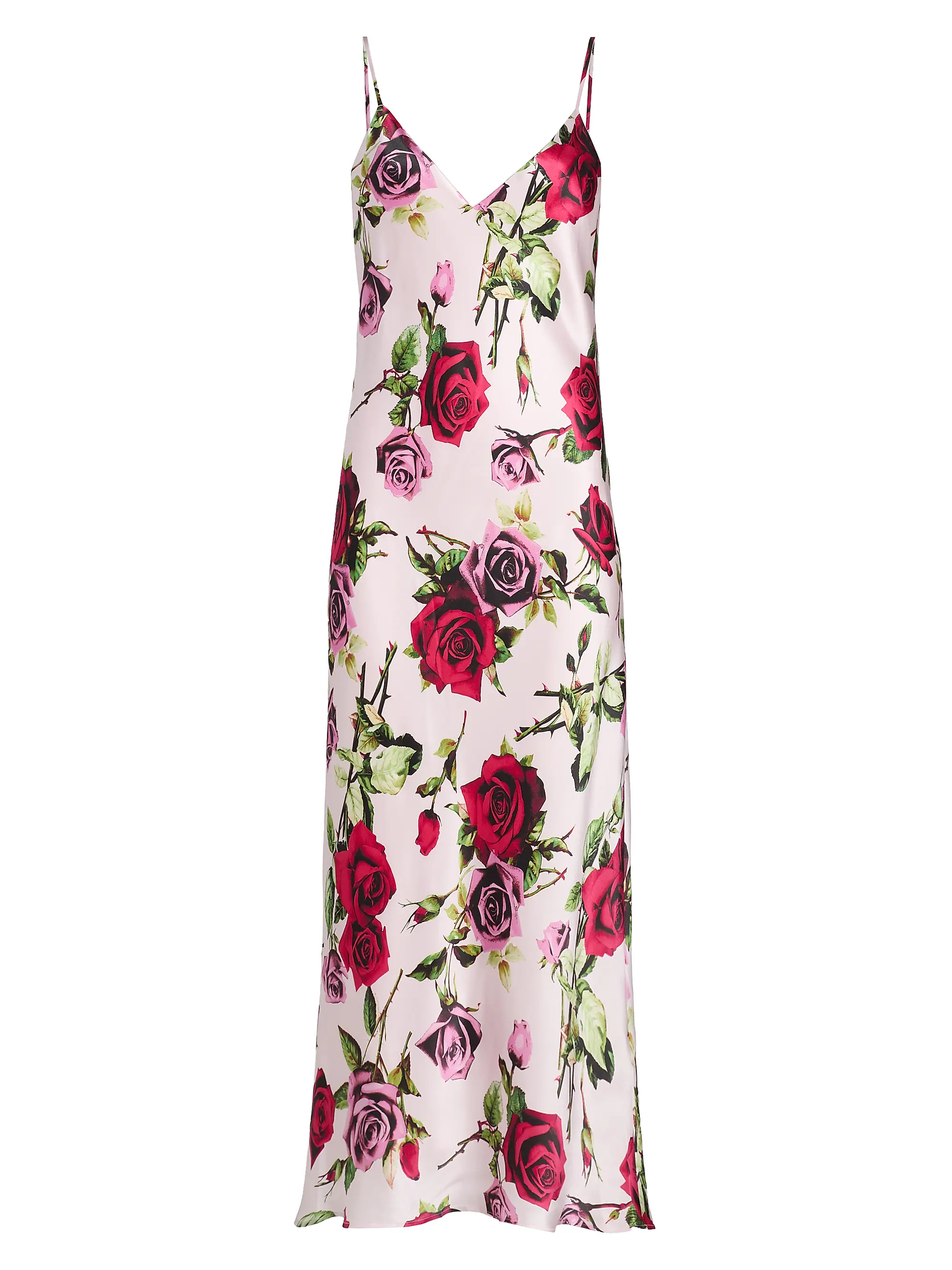 Seridie Rose Print Silk Midi-Slipdress