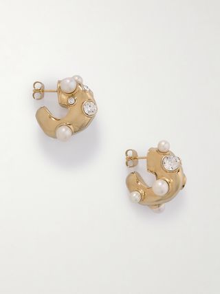 Chunky Gold-Tone Pearl and Crystal Embellished Earrings