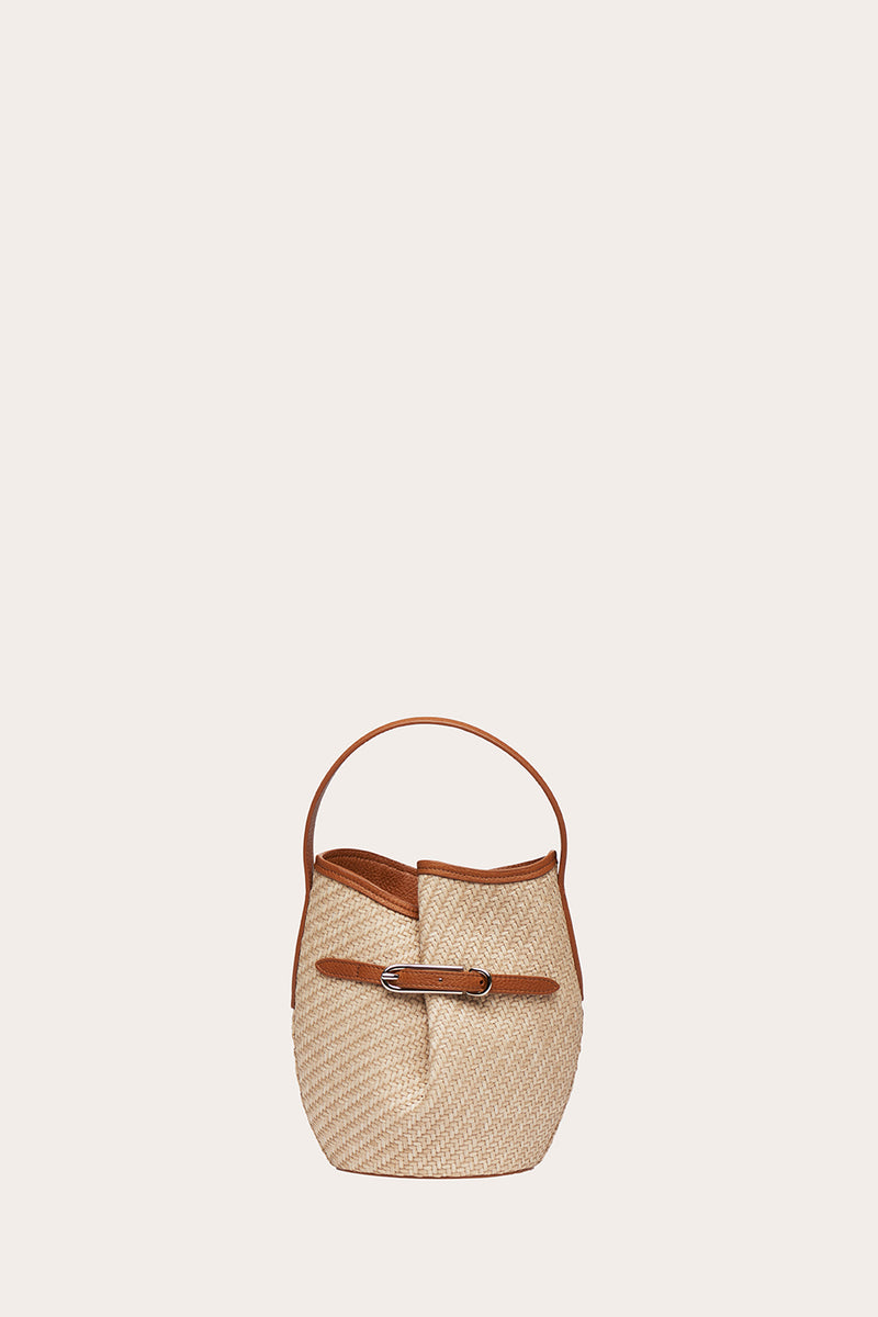 Belted Bucket Bag Mini Beige Raffia