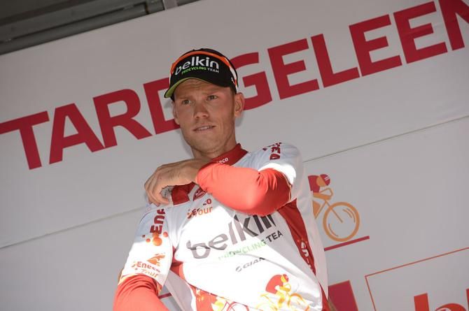 Race leader Lars Boom (Belkin) on the podium