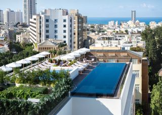 Aerial view of the swimming pool at The Norman hotel, Tel Aviv, Israel