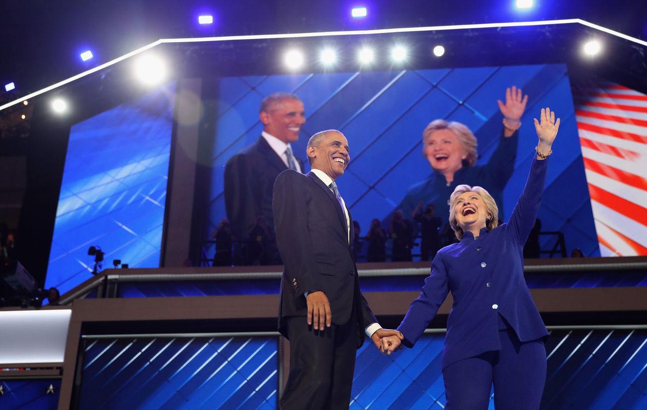 President Obama appears with Hillary Clinton at the DNC