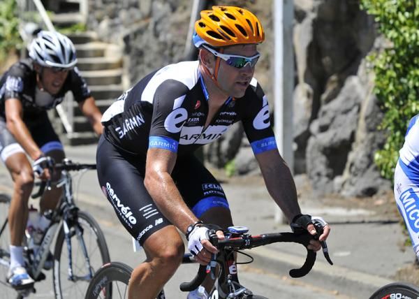 Julian Dean of Garmin Cervelo has lost contact with the leaders with three laps remaining.