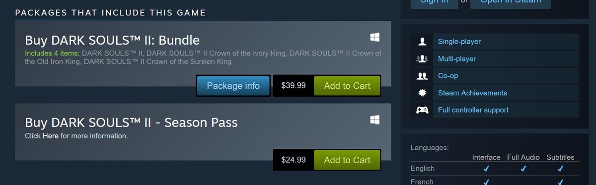 Dark Souls 2 Steam listing