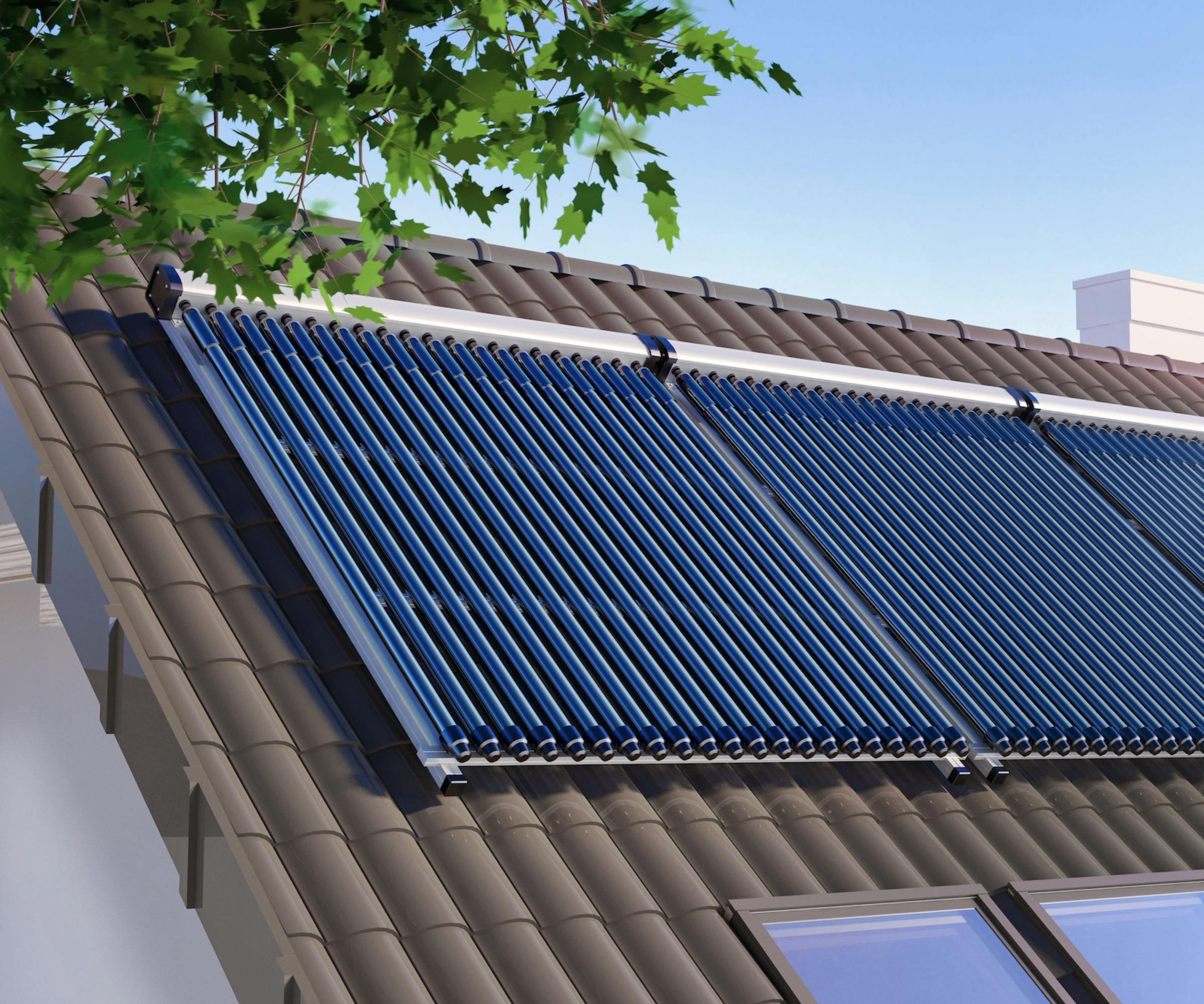 solar thermal panel on brown roof