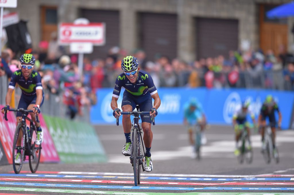 Andrey Amador pushes the line as teammate Alejandro Valverde comes into focus