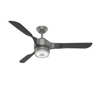 Hunter Apache ceiling fan with Matte Silver finish on a white background.