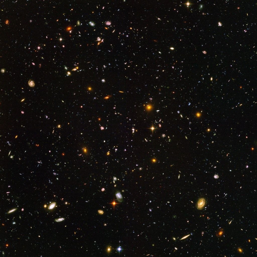 A Hubble Space Telescope image of the oldest galaxies it can observe.