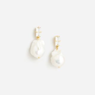 Freshwater pearl and baguette crystal earrings