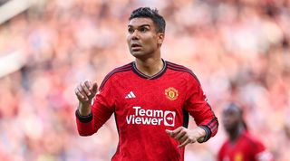 Casemiro in action for Manchester United against Arsenal in May 2024.