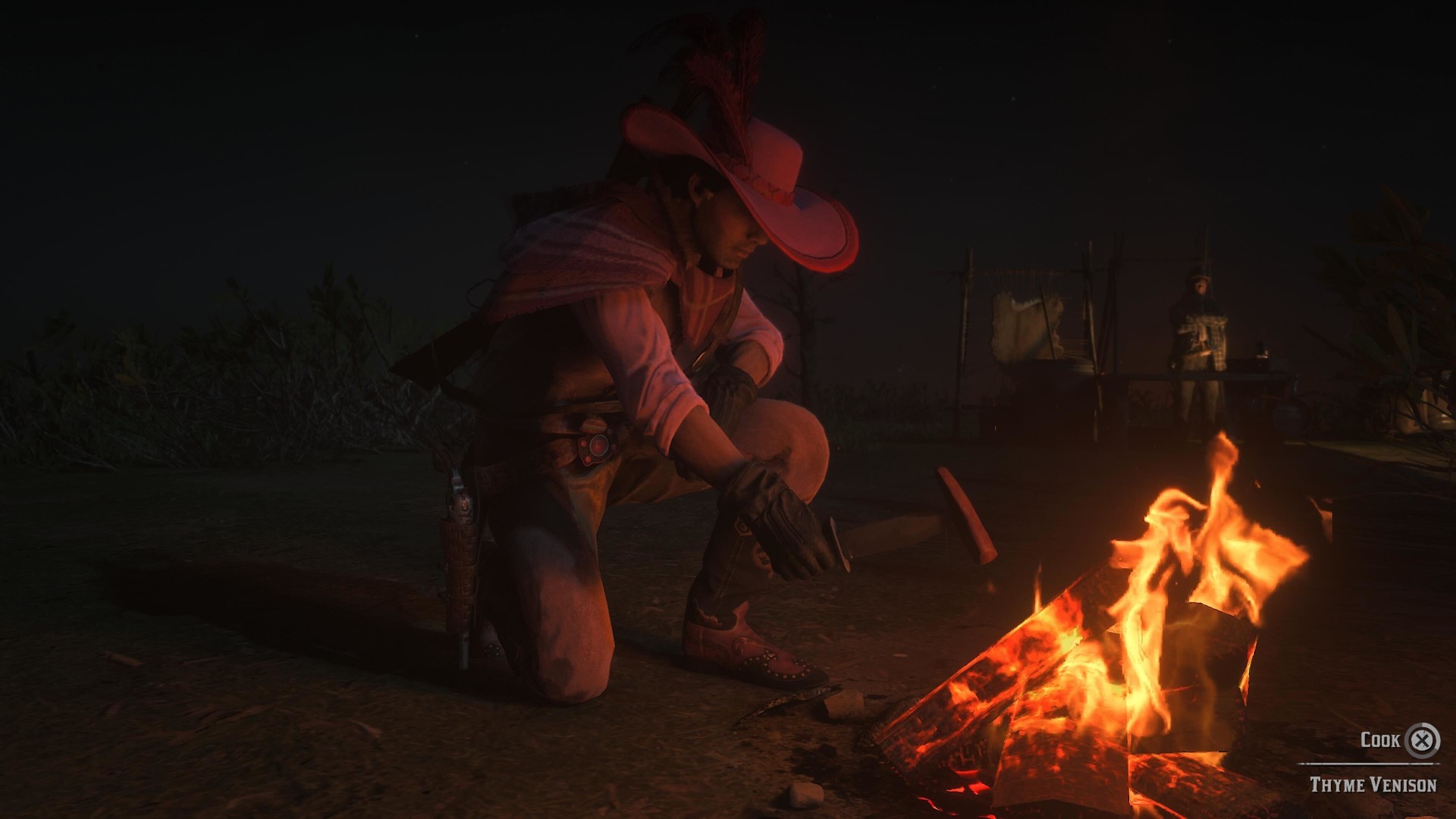 The Puce Pamplemousse roasts meat in Red Dead Online, lamenting the lack of proper tableware and wine list