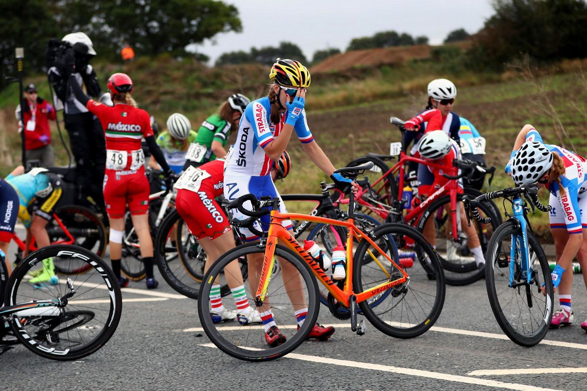A big crash in the junior women's race