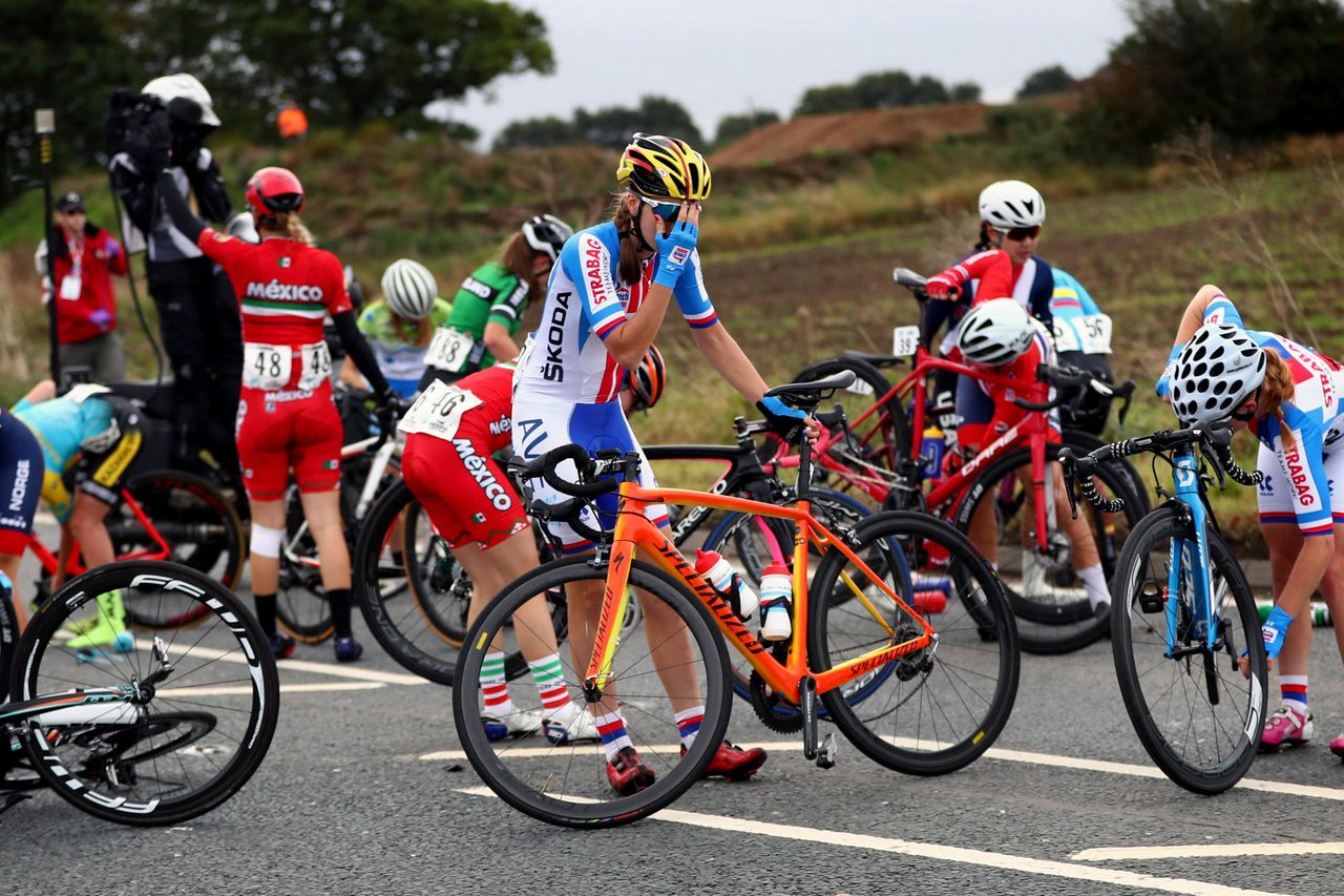 A big crash in the junior women's race