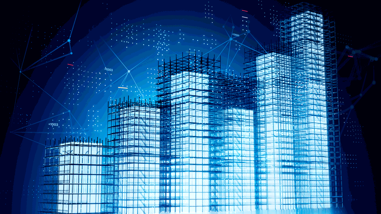 growing business bar graph with construction scaffold