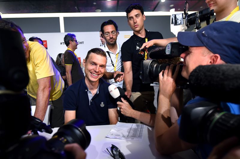 Tony Martin has a laugh in the press conference