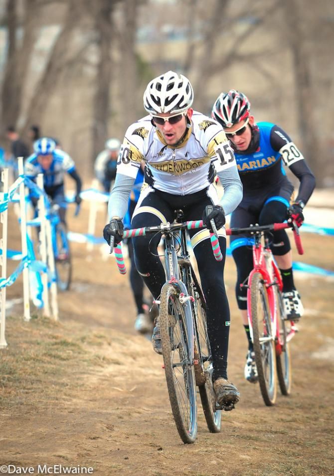 A Lindenwood University rider leading on lap one
