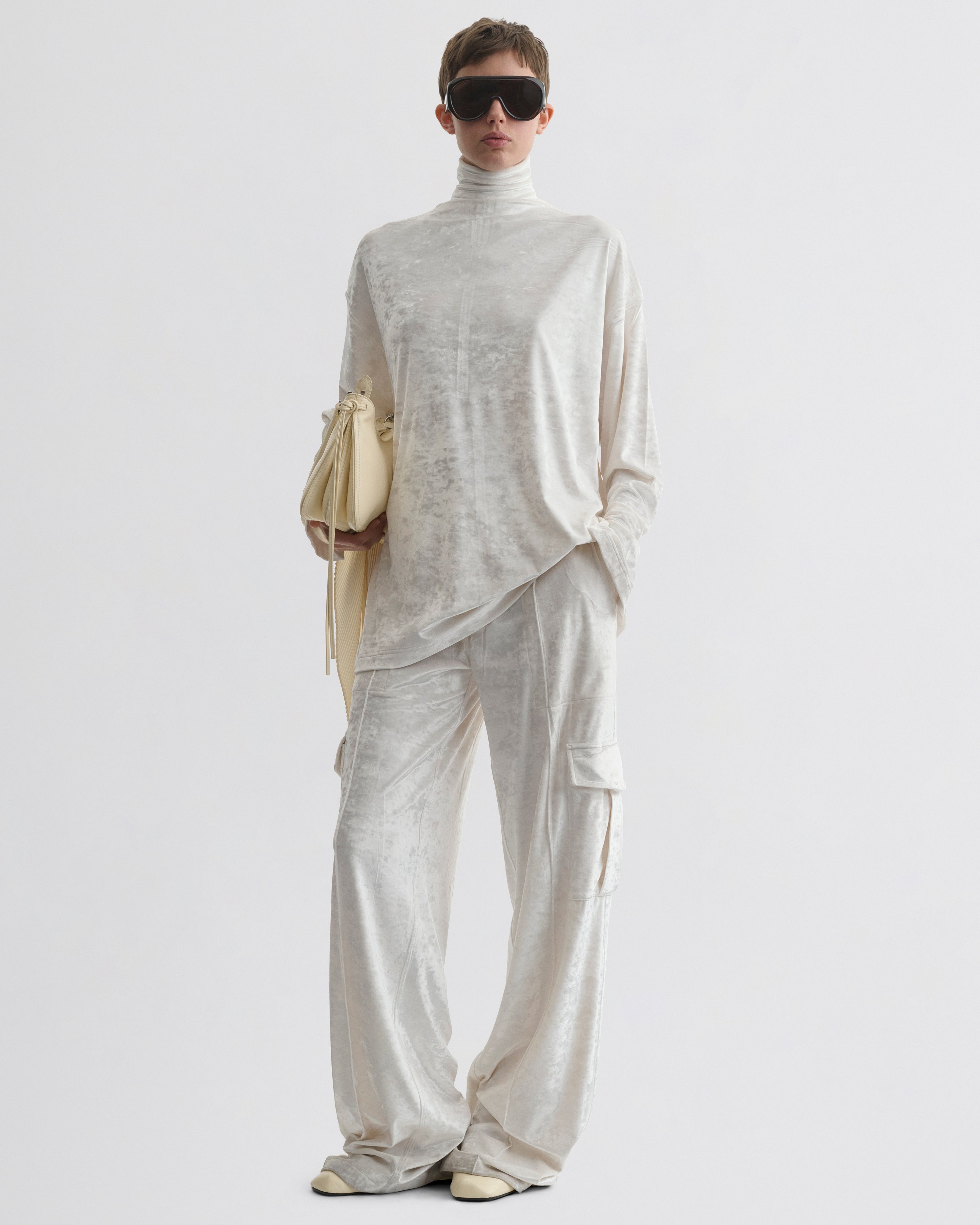 Liquid Cargo Trousers | White Crushed Velvet