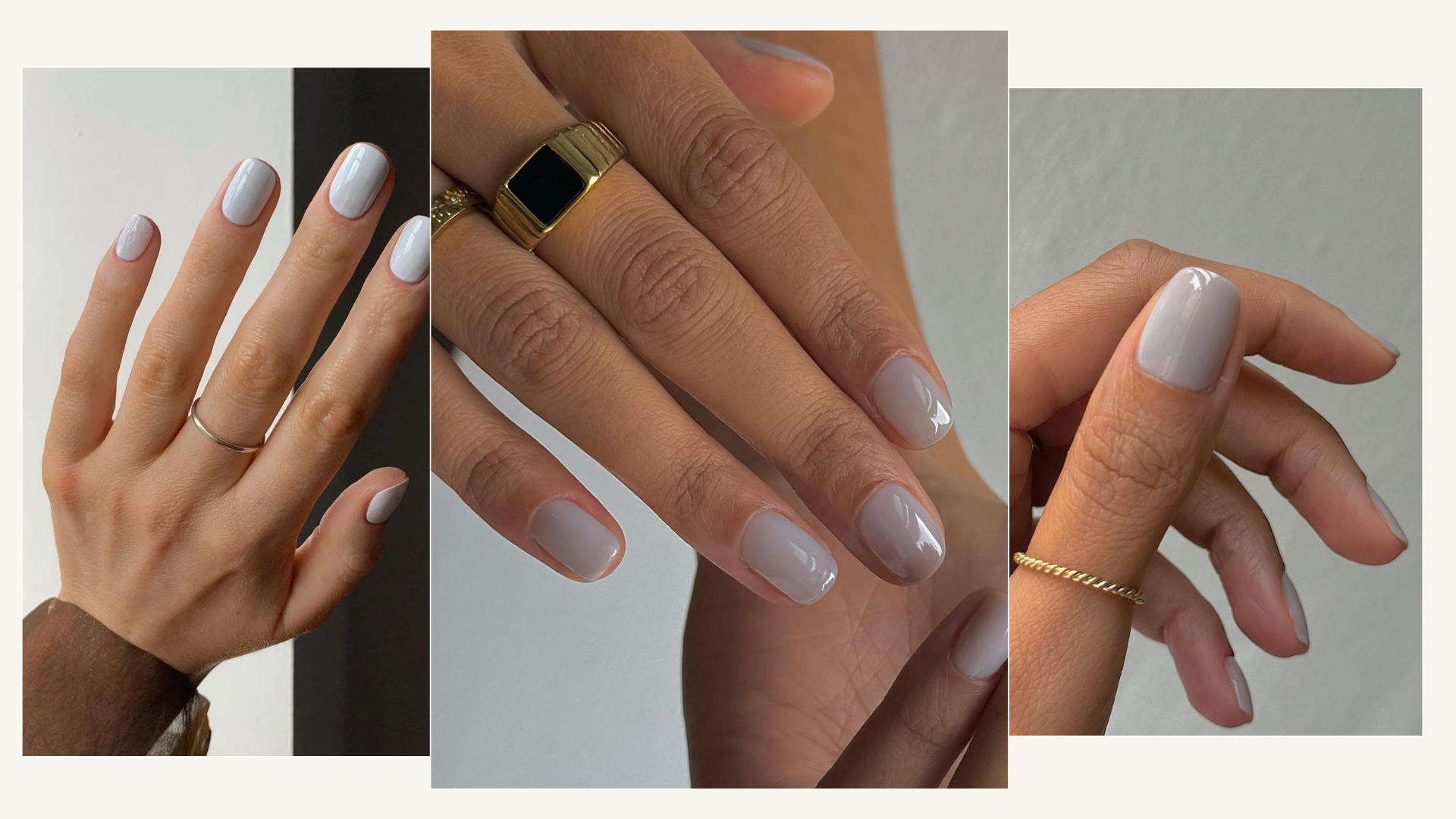 A collage of milky grey nails