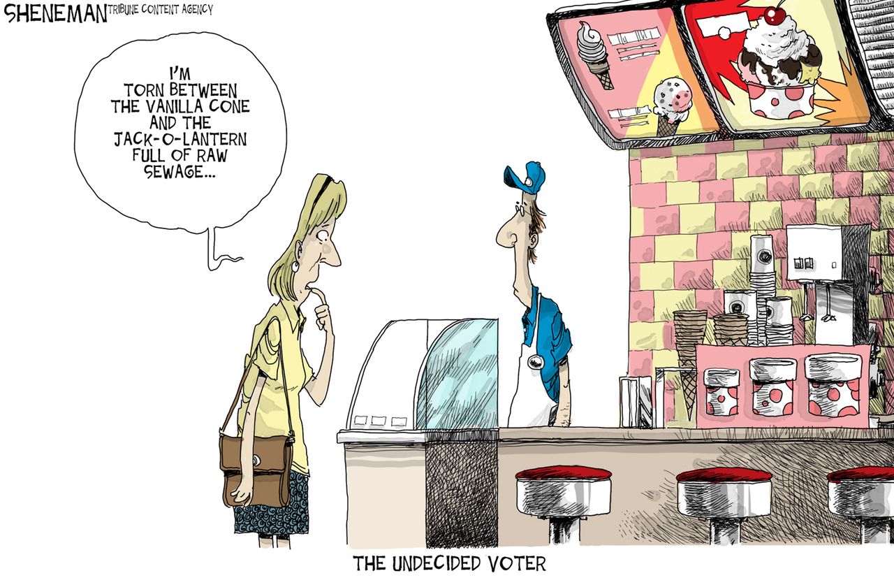 Political cartoon U.S. 2016 election undecided voters