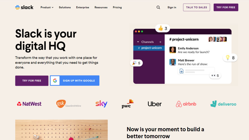 Website screenshot for Slack