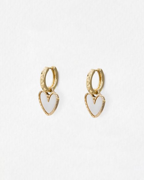 Ansel Mother of Pearl Heart Huggie Earrings