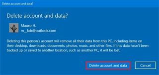 Delete account and data on Windows 10