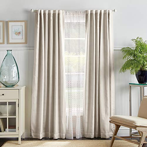 Martha Stewart Bedford Woven Plaid Blackout Back Tab Window Curtain Panel Pair, 84", White