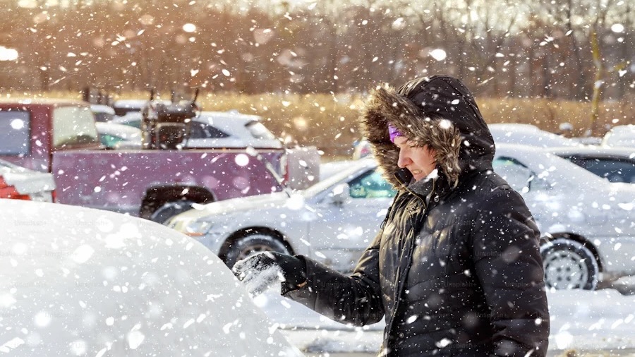 Person removing snow from car