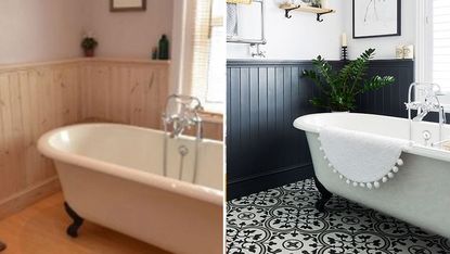 bathroom makeover with roll top bath statement