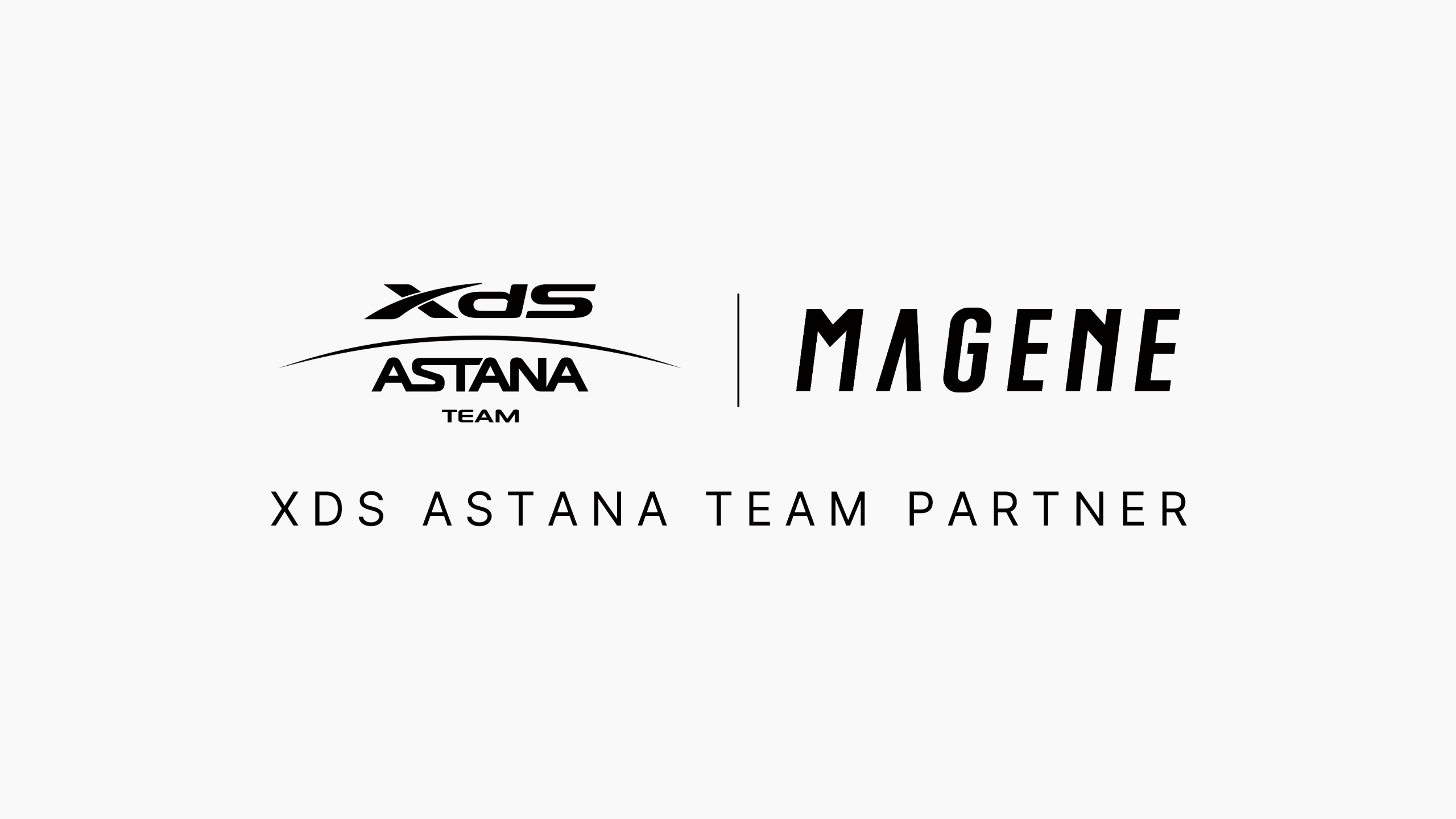 Magene's new logo alongside that of XDS Astana Team with the words XDS Astana Team Partner underneath