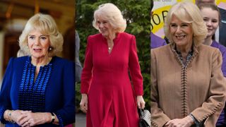 Queen Camilla wearing a tunic style dress at different occasions