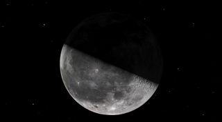 An illustration of the last quarter moon as it will appear on the evening of Jan. 14.